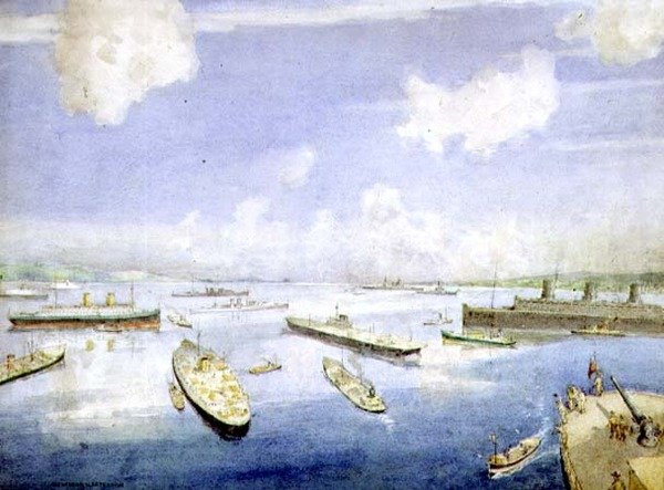 Wysyłka wojenna na Gair Loch (akwarela) autorstwa Alexander Nesbit Paterson