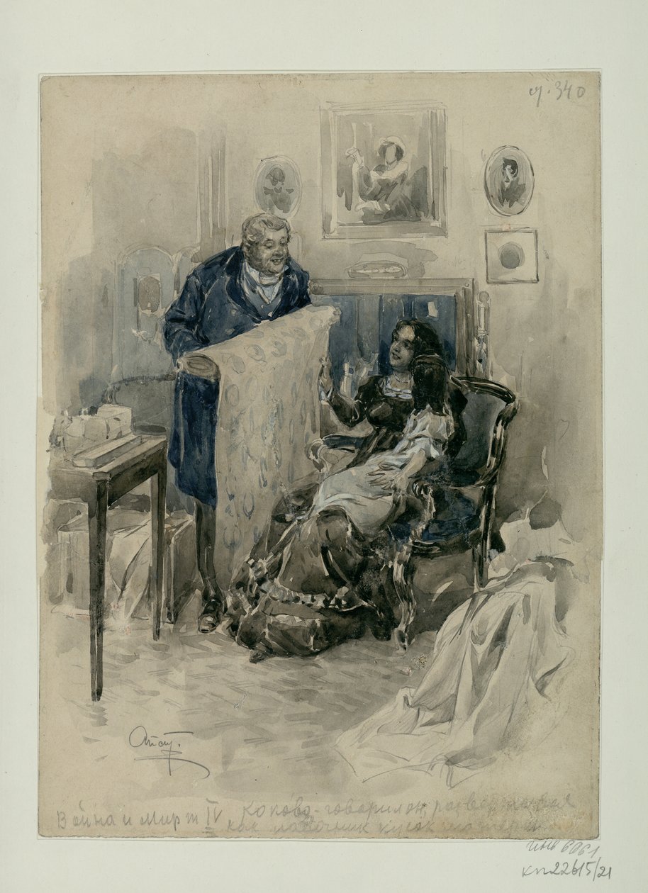 Pierre w rodzinie. Epilog. Ilustracja do powieści Lwa Tołstoja Wojna i pokój, 1911-1912. autorstwa Alexander Petrovich Apsit