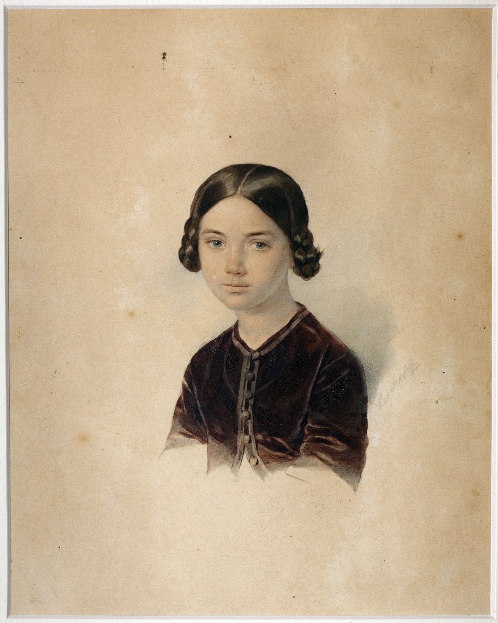 Portret Sofii Aleksandrowny Briullowej (1848-1901) par. Sokołowa, Aleksandra Pietrowicza (1830-1911). Akwarela na tekturze, koniec lat 50. - początek lat 60. XIX wieku, Państwowe Muzeum A.S. Puszkin, Moskwa autorstwa Alexander Petrovich Sokolov