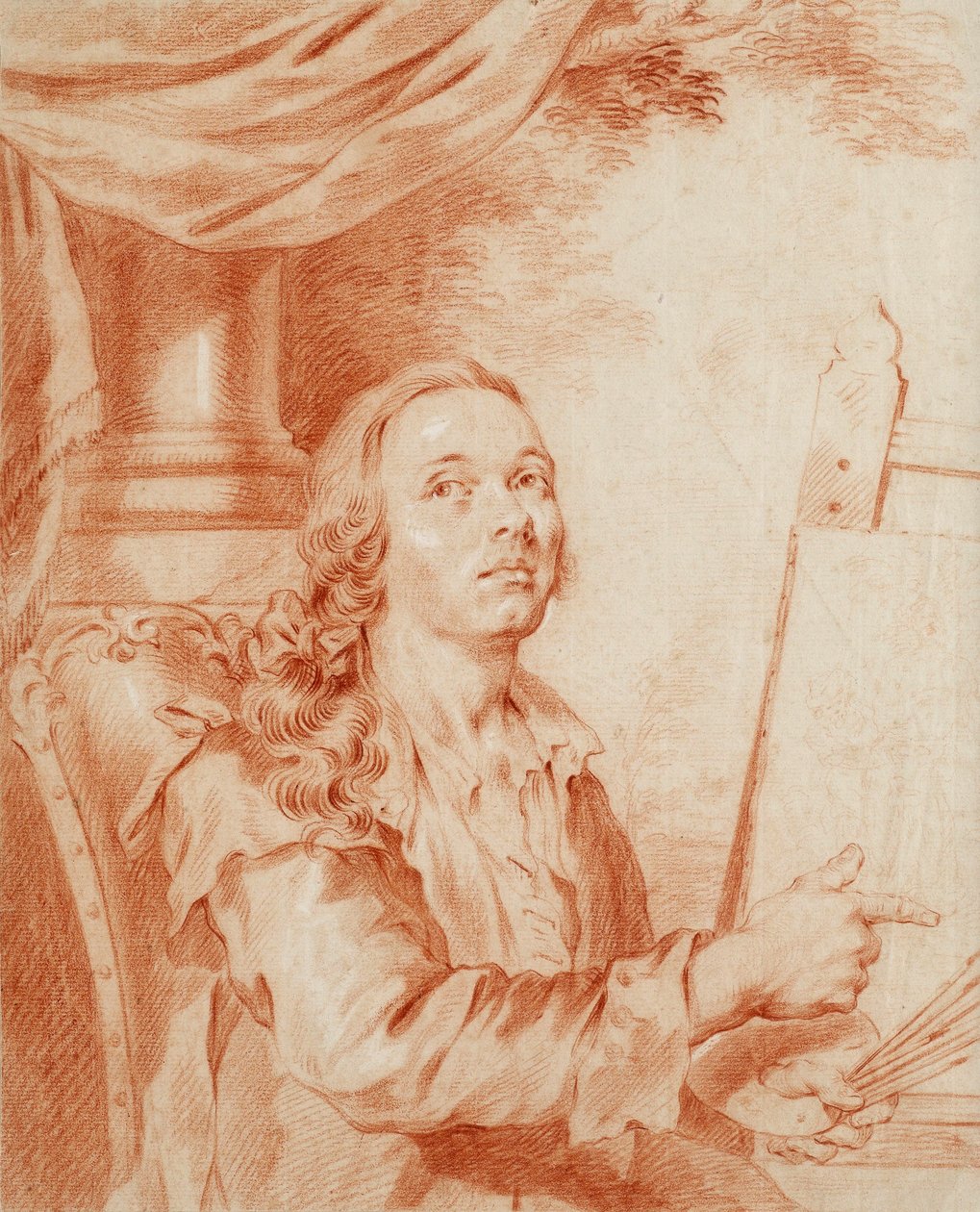 Autoportret - Praca Aleksandra (Alexandre) Roslin (1718-1793), sangwiniczny na papierze autorstwa Alexander Roslin
