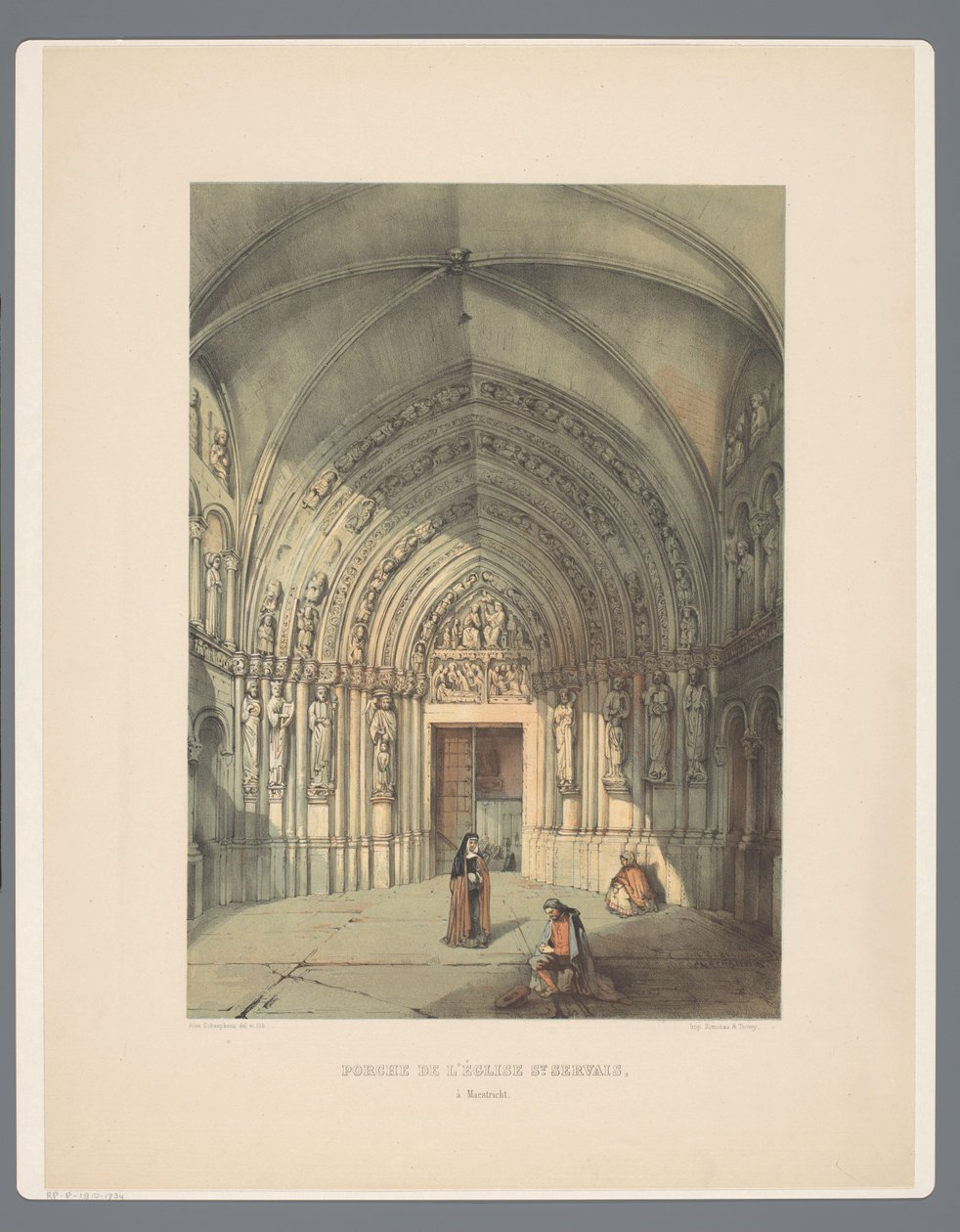 Bergportaal van Sint-Servaasbasiliek te Maastricht Kruchta kościoła św Servais, w Maestricht (tytuł na obiekcie) Starożytne zabytki architektury od XI do XIII wieku w Limburgii (tytuł serii) autorstwa Alexander Schaepkens