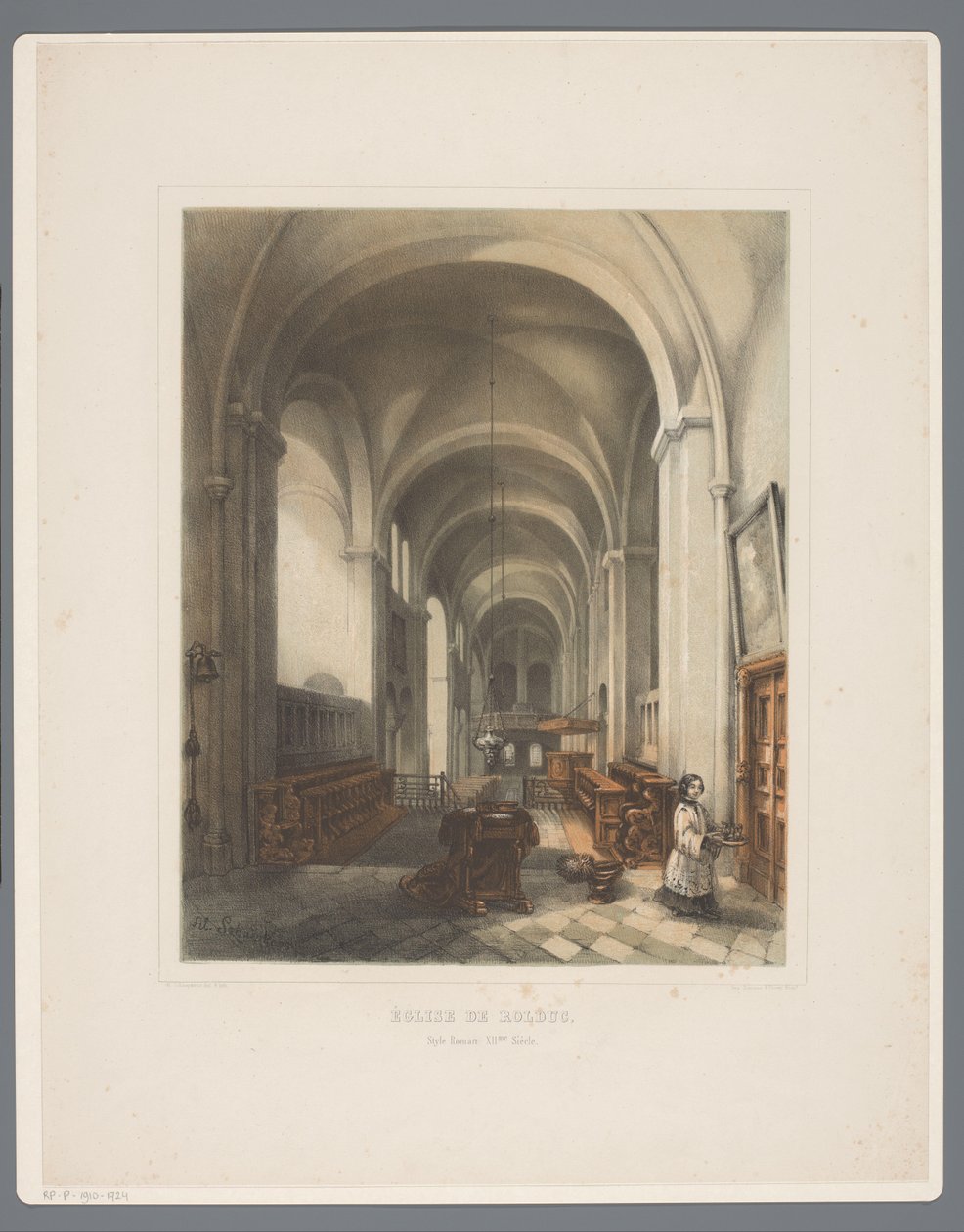 Wnętrze kościoła opactwa Rolduc Église de Rolduc, Style Roman XIIme Siècle (tytuł obiektu) Rolduc et ses environs (tytuł serii) autorstwa Alexander Schaepkens