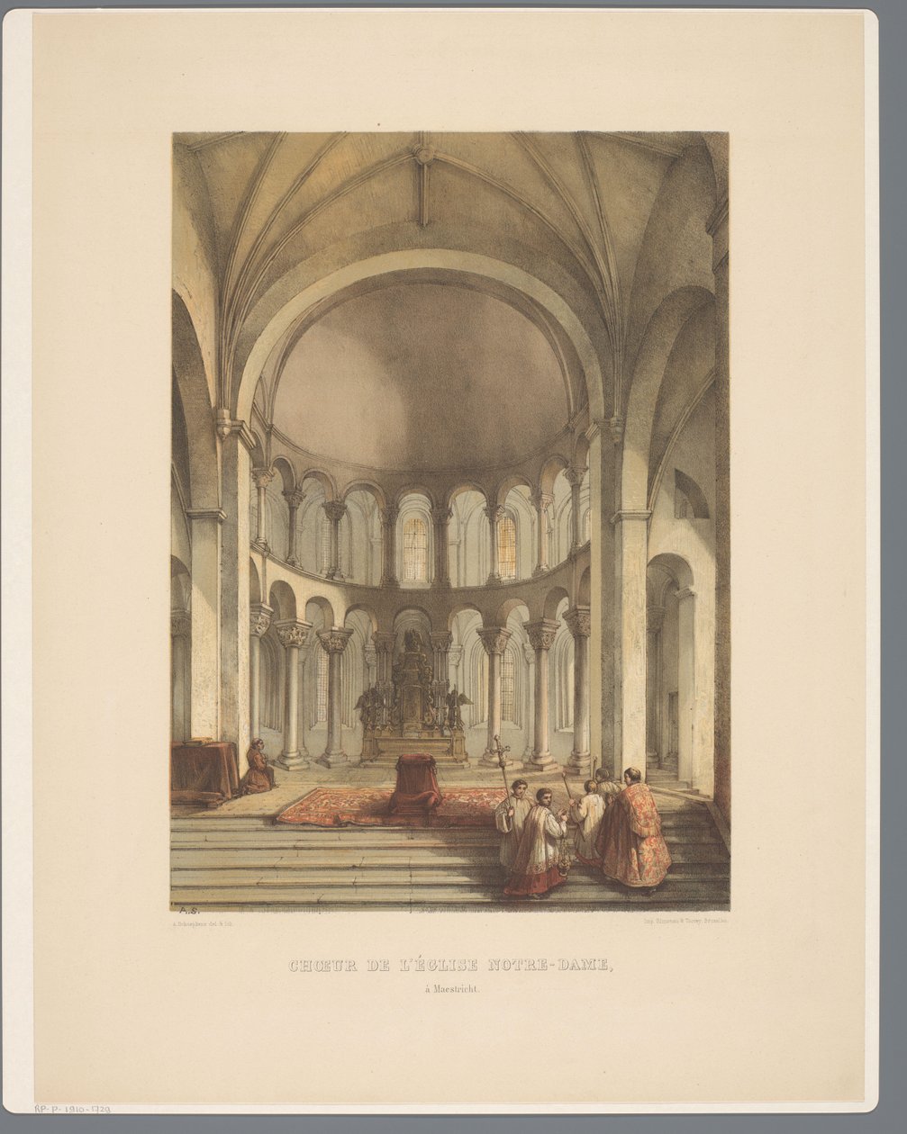 Wnętrze vana Onze-Lieve-Vrouwe-Basiliek te Maastricht Chór kościoła Notre-Dame w Maestricht (tytuł na obiekcie) Starożytne zabytki architektury od XI do XIII wieku w Limburgii (tytuł serii) autorstwa Alexander Schaepkens