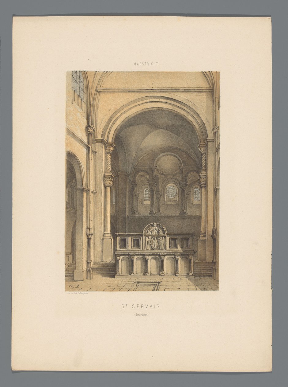 Wnętrze bazyliki św. Serwacego w Maastricht St. Servais (wnętrze) (tytuł na obiekcie) Monuments de Maastricht (tytuł serii) autorstwa Alexander Schaepkens