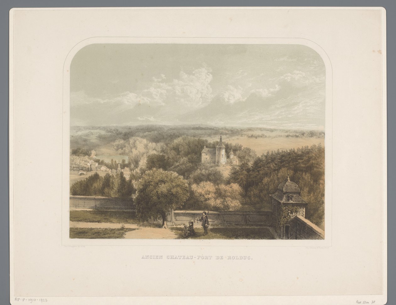 Zamek w pobliżu Rolduc Opactwo Ancien pałac-fort de Rolduc (tytuł na obiekcie) Rolduc et ses environs (tytuł serii) autorstwa Alexander Schaepkens