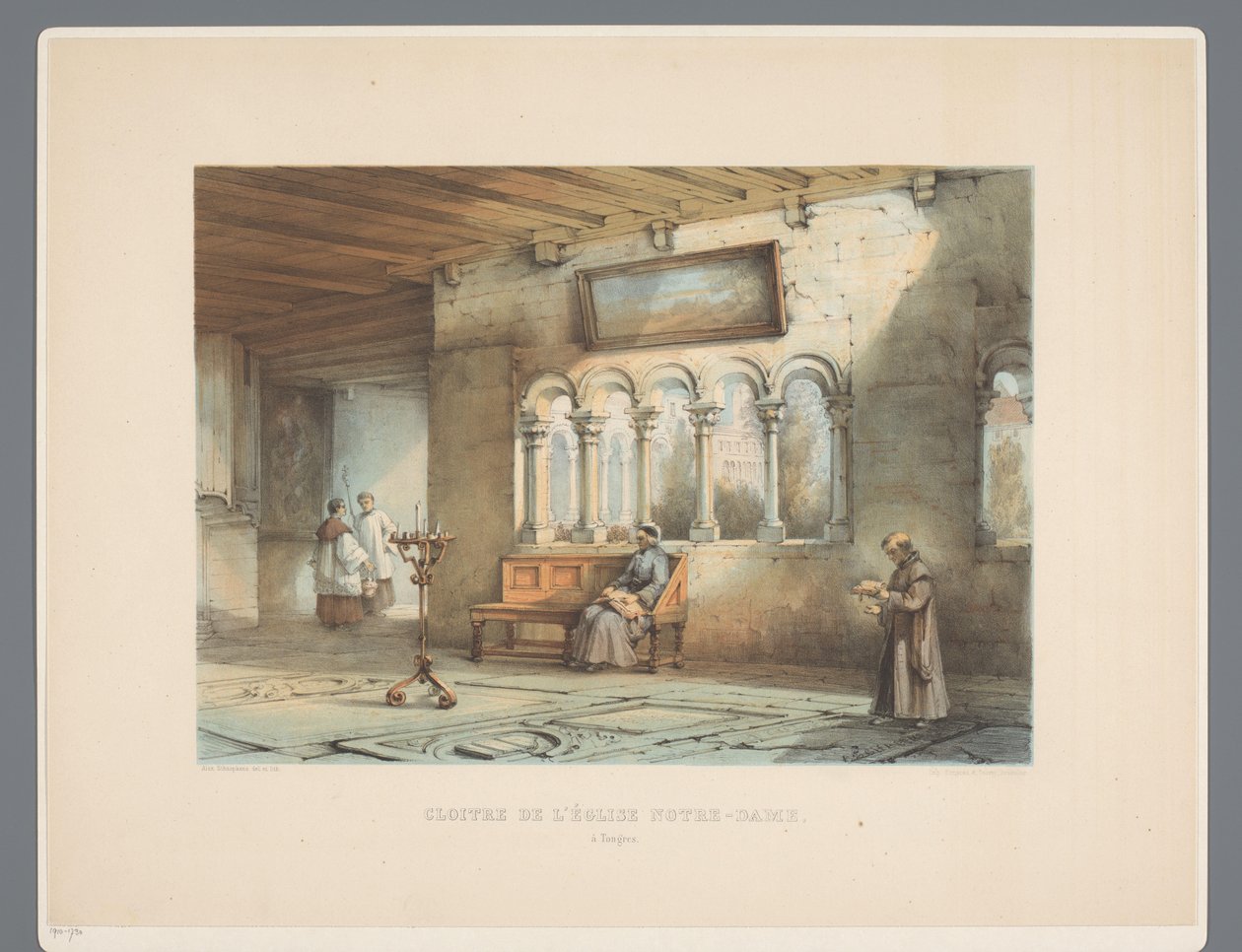 Klooster van Onze-Lieve-Vrouwebasiliek te Tongeren Klasztor kościoła Notre-Dame w Tongres (tytuł na obiekcie) Starożytne zabytki architektury od XI do XIII wieku w Limburgii (tytuł serii) autorstwa Alexander Schaepkens