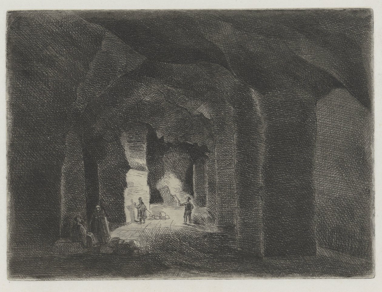 System podziemnych tuneli w Sint Pietersberg w Maastricht Pres de la Meuse, 11 Eaux-Fortes (tytuł serii) autorstwa Alexander Schaepkens