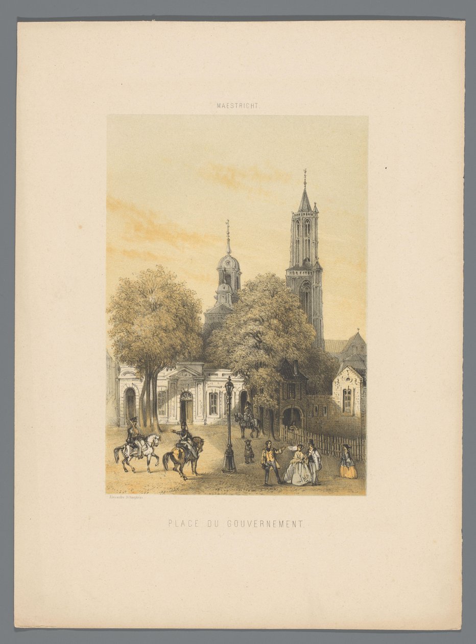 Stara wartownia z placem w Maastricht Place du gouvernement (tytuł na obiekcie) Monuments de Maastricht (tytuł serii) autorstwa Alexander Schaepkens