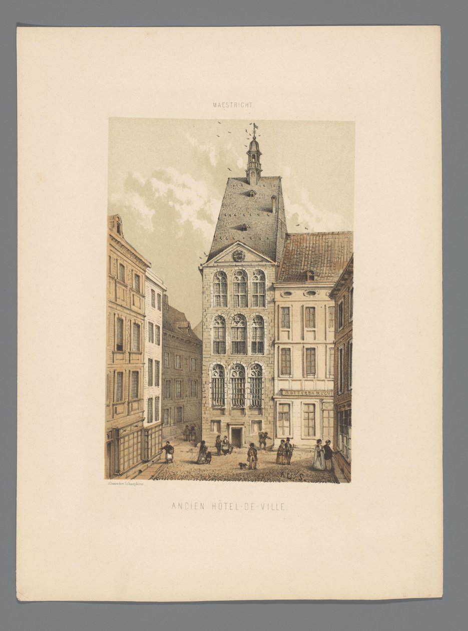 Stary ratusz w Maastricht Ancien Hôtel-de-ville (tytuł na obiekcie) Monuments de Maastricht (tytuł serii) autorstwa Alexander Schaepkens