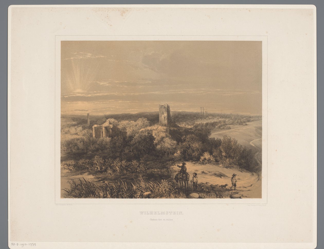 Ruiny zamku Wilhelmstein Wilhelmstein, zamek-fort i ruiny (tytuł na obiekcie) Rolduc et ses environs (tytuł serii) autorstwa Alexander Schaepkens