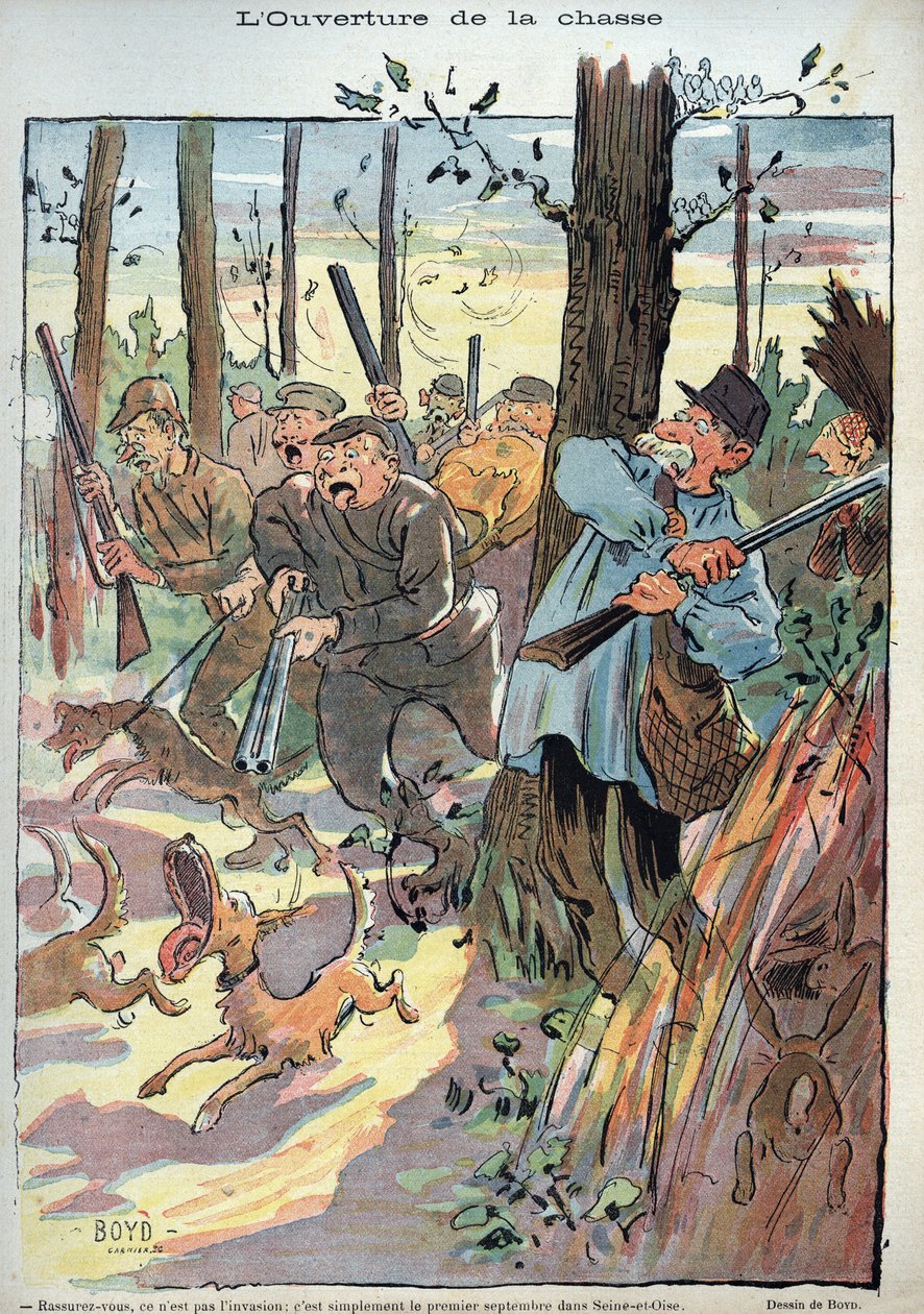 Otwarcie polowania - ilustracja Aleksandra Stuarta Boyda (1854-1930) do Śmiechu nr. 45 z 1895 r autorstwa Alexander Stuart Boyd