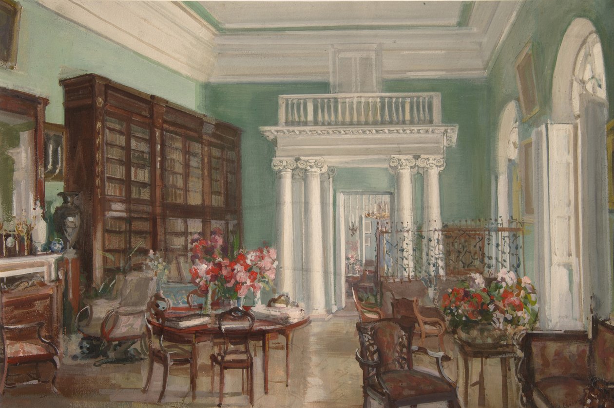 Wnętrze Biblioteki w majątku Golicynów Nikolo-Uryupino, 1910 autorstwa Alexander Valentinovich Sredin