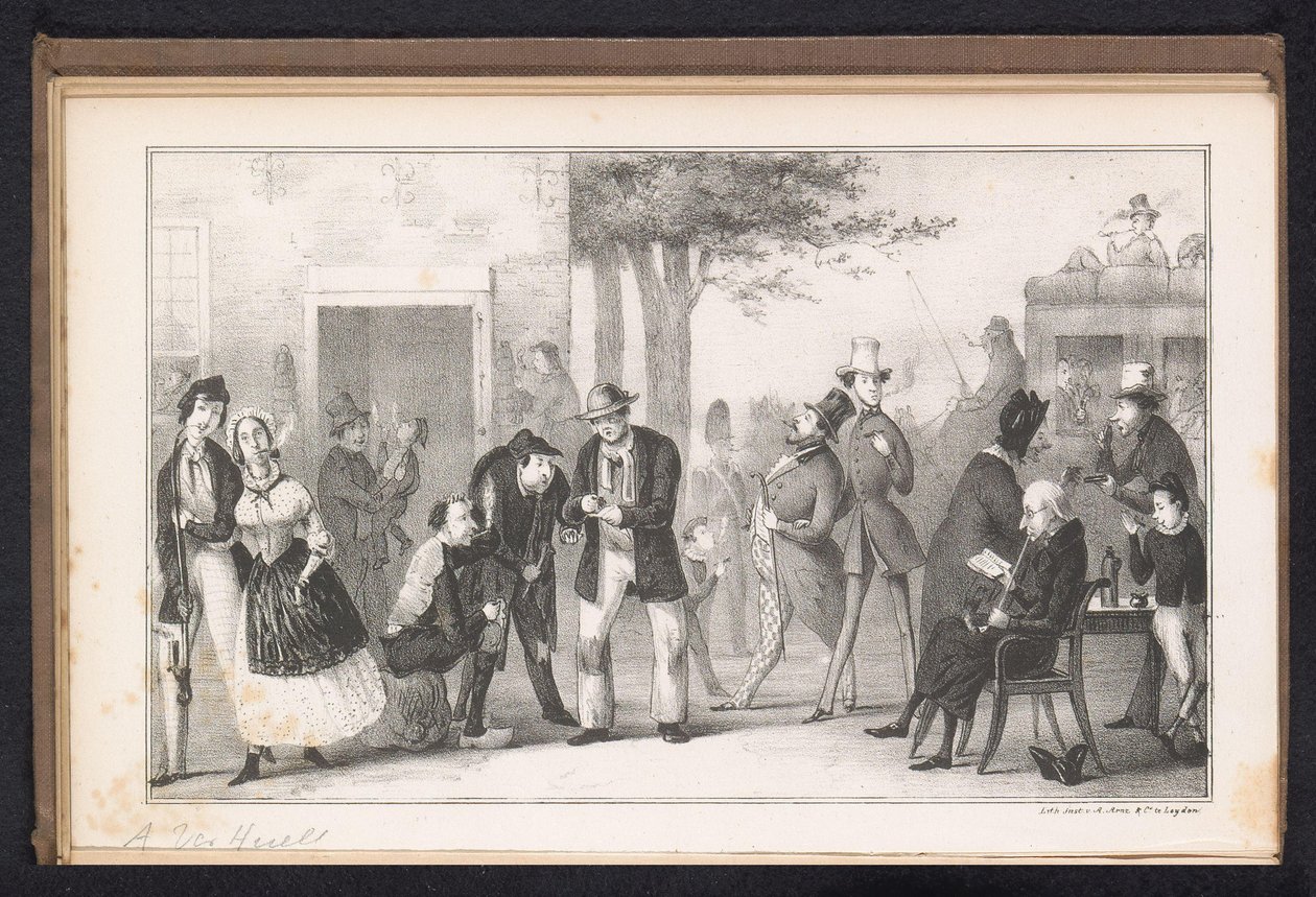 Karykatura w studenckim almanachu w Lejdzie, 1843 Ziele nikotyny (tytuł na obiekcie) autorstwa Alexander Ver Huell