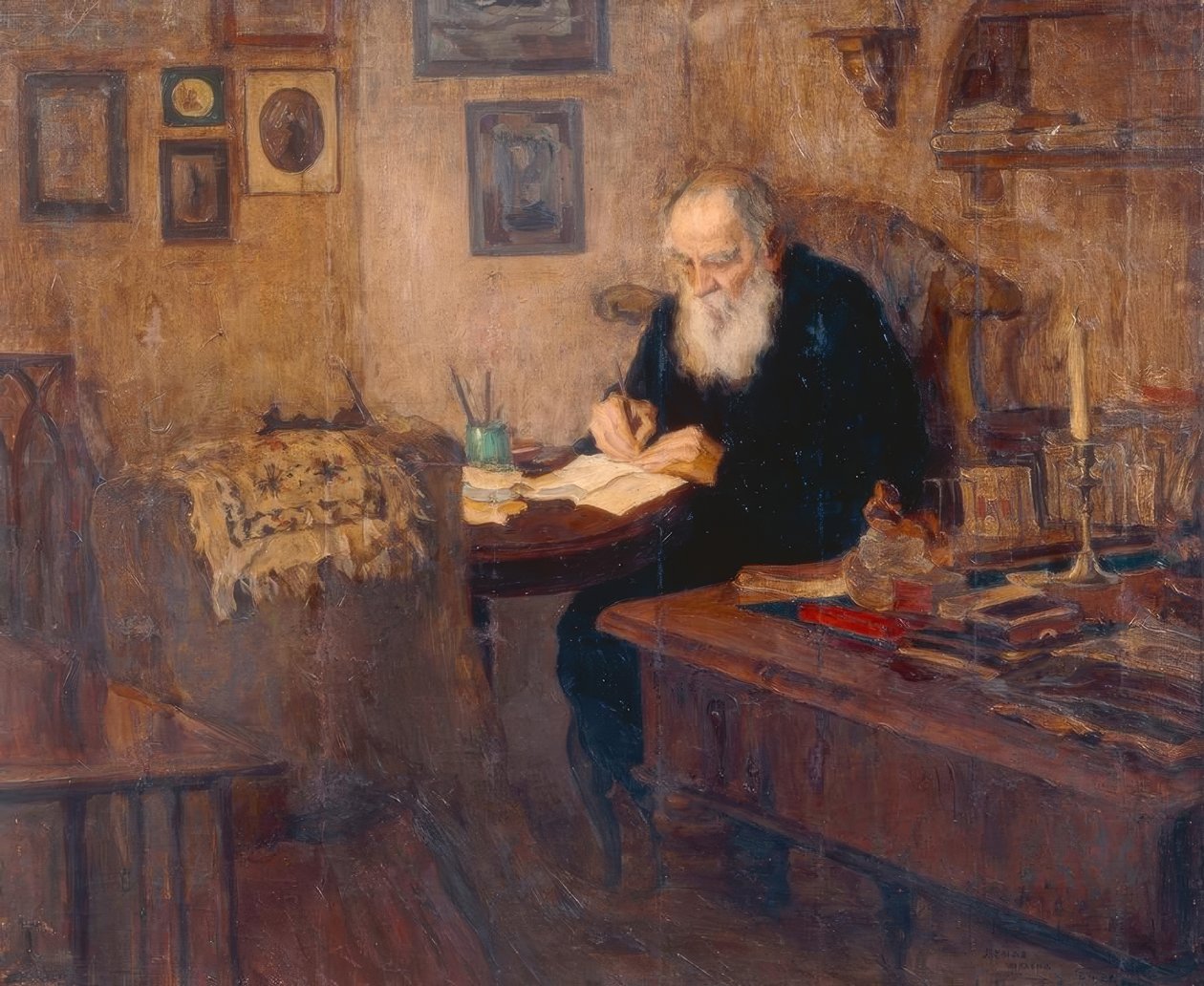 Portret pisarza Lwa N. Tołstoja autorstwa Alexander Viktorowitsch Morawow