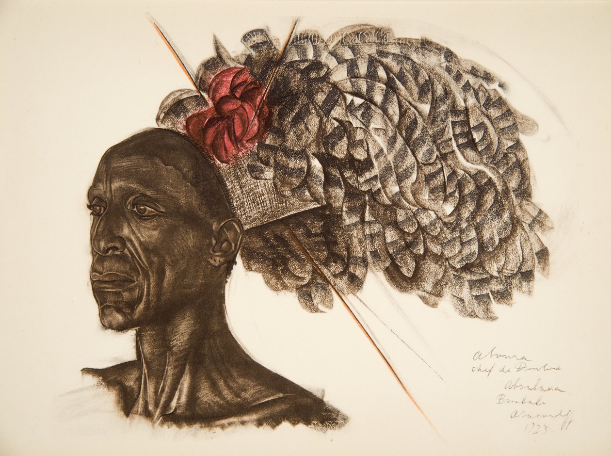 Aboura, szef kuchni Ababoua (Bambili), z Rysunku i malarstwa Afryki, wykonany podczas wyprawy Citroen Centre Afrique, druga misja Haardt Audouin-Dubreuil, wyd. Paryż, 1927 autorstwa Alexander Yakovlev
