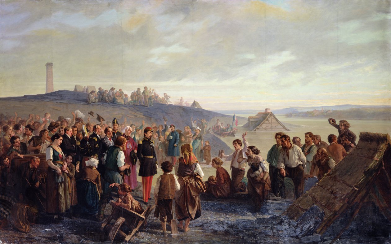 Napoleon III odwiedzający kamieniołomy łupkowe w Angers, 1856 autorstwa Alexandre Antigna