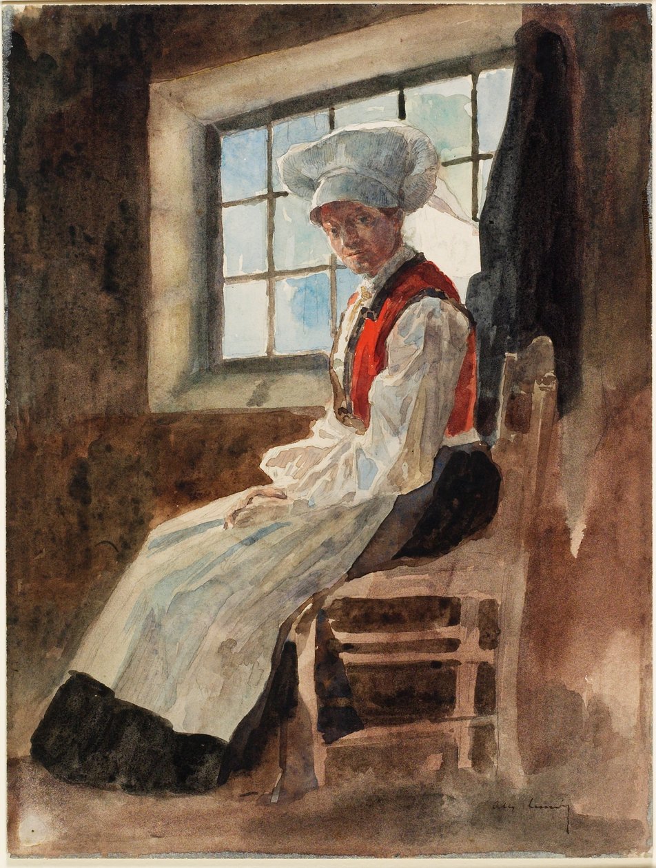 Skandynawska wieśniaczka we wnętrzu, ok. 1906 (wc z grafitem na kartonie) autorstwa Alexandre Lunois