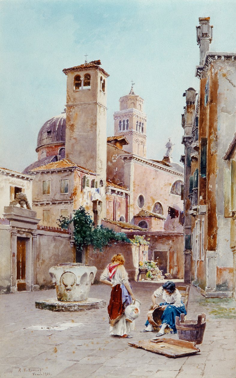 Piazza w Wenecji, 1901 (wc na papierze) autorstwa Alexandre Nicolaievitch Roussoff