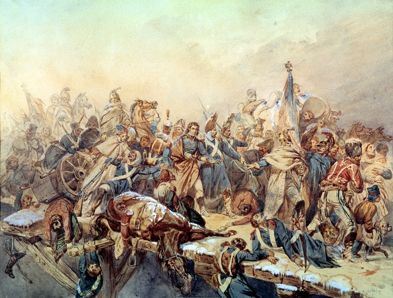 Dominique Larrey przeprawia się przez Berezynę, listopad 1812 r. autorstwa Alexandre Solde