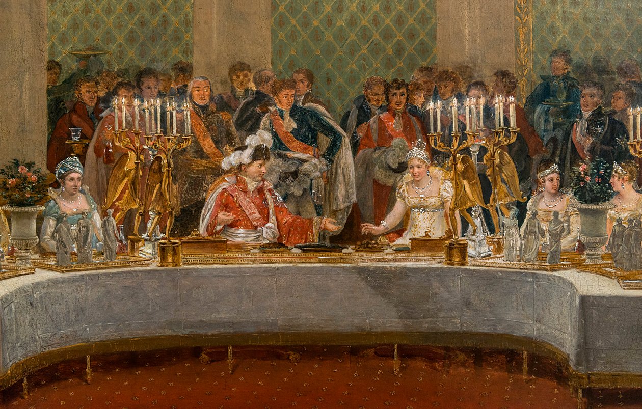 Bankiet Weselny Napoleona Bonaparte (1769-1821) i Marie-Louise de Habsburg-Lorraine (1791-1847) 1810 - Szczegóły: Święto zaślubin Napoleona I i Marie-Louise daje w teatrze Palais des Tuileries, 2 kwietnia autorstwa Alexandre Dufay