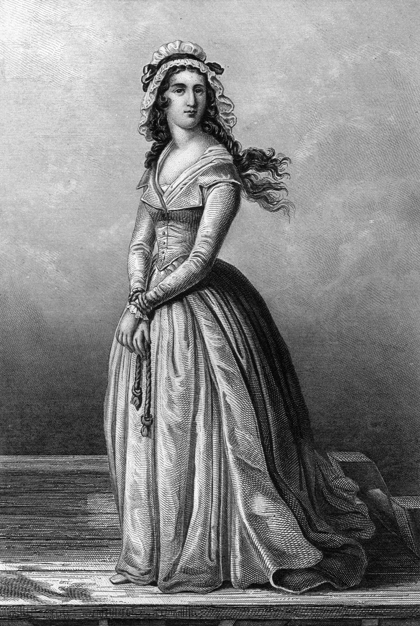 Charlotte Corday (1768-1793) żyrondystka w czasie rewolucji francuskiej, 13 lipca zamordowała Jeana Paula Marata autorstwa Alexandre (after) Lacauchie