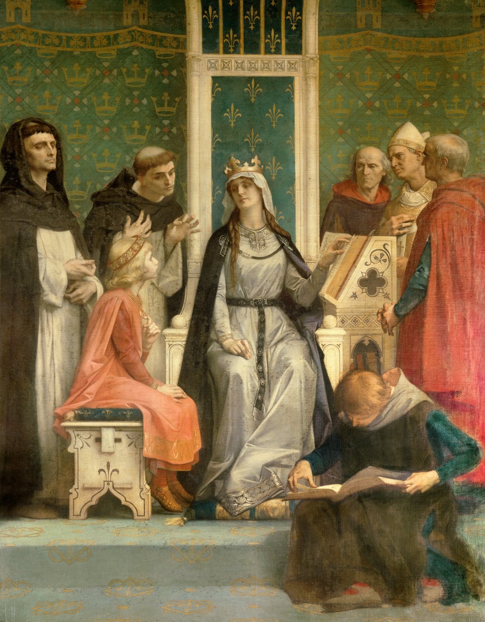 Biała Królowa Kastylii wygłasza wykład dla przyszłego króla Ludwika IX (Saint Louis) (1214-1270) dziecko Obraz Alexandre Cabanela (1823-1889) XIX-wieczny Paryż, Panteon autorstwa Alexandre Cabanel