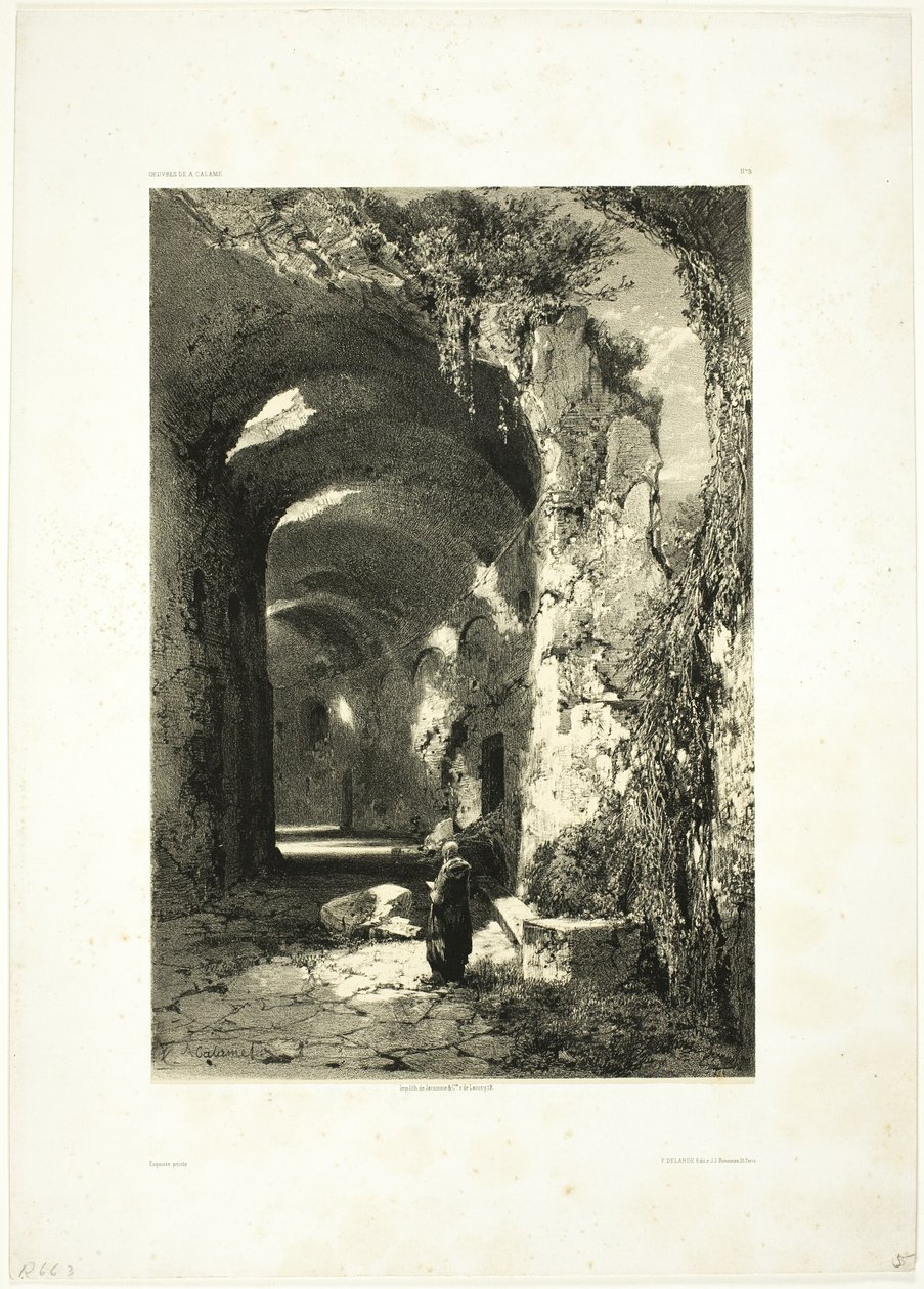 Ruiny amfiteatru w Pouzzoles (Królestwo Neapolu), tablica 9 z Oeuvres de A. Calame autorstwa Alexandre Calame