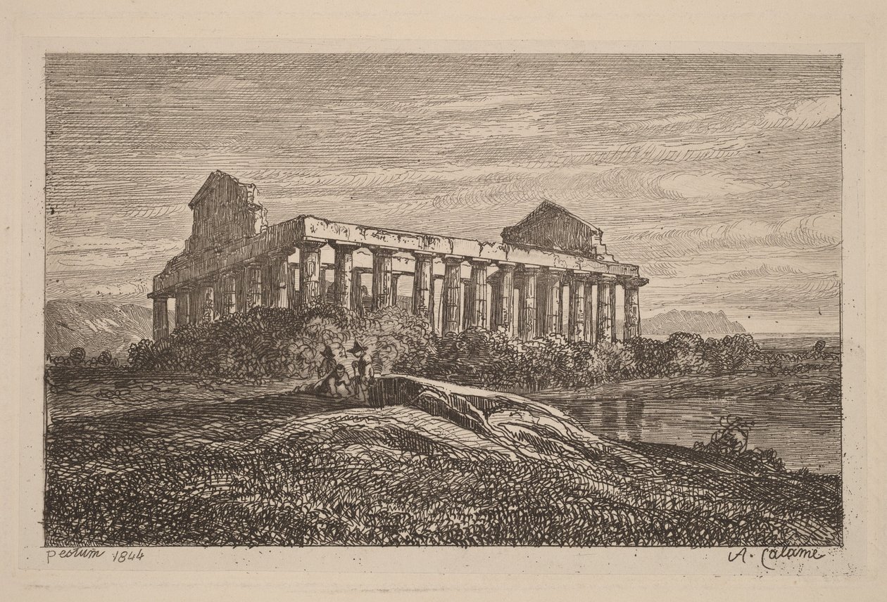 Ruiny w Paestum autorstwa Alexandre Calame