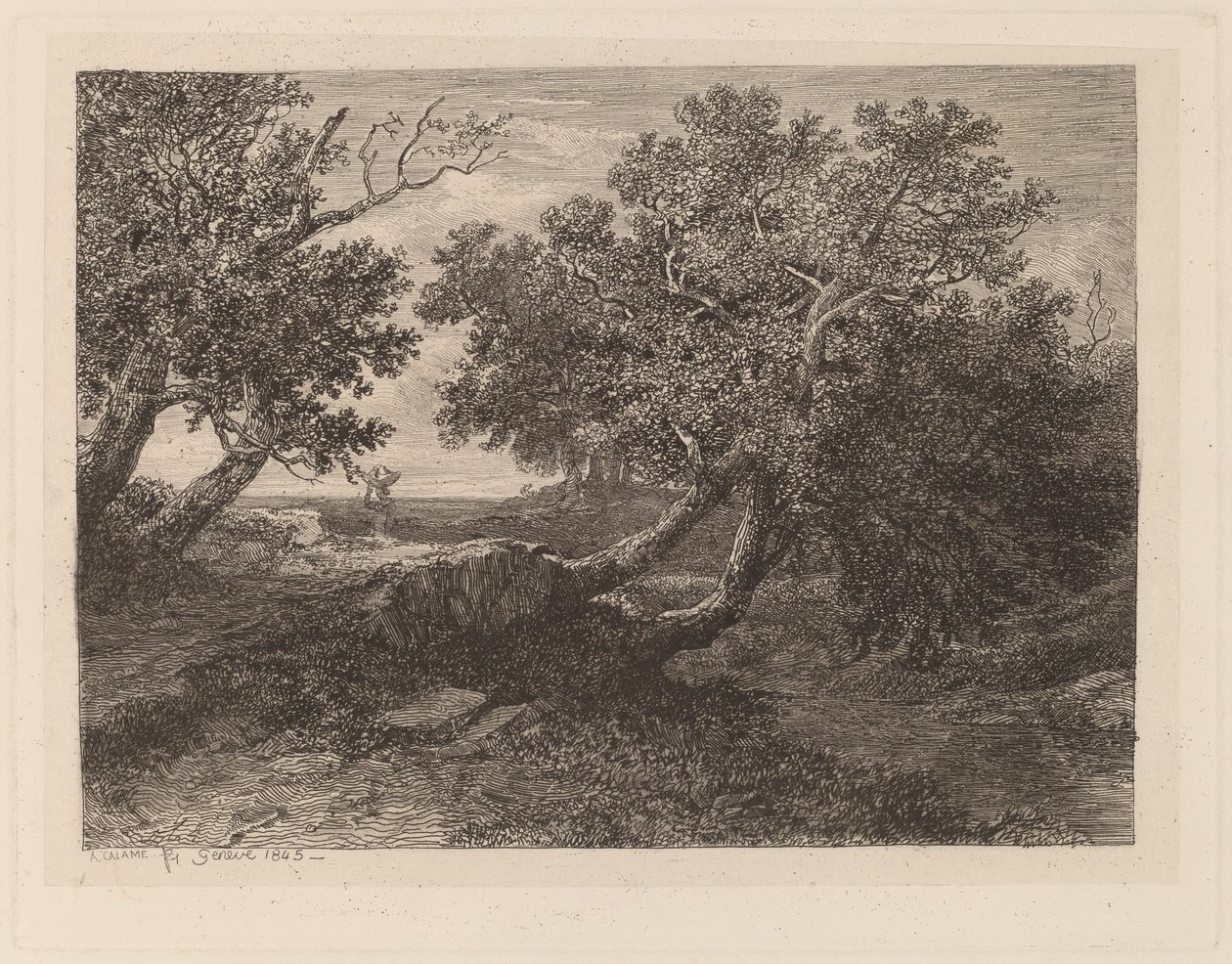 Strumień z zwisającymi drzewami autorstwa Alexandre Calame