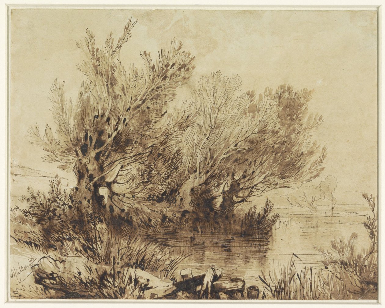 Wierzby na jeziorze w łagodnie opadającym terenie autorstwa Alexandre Calame