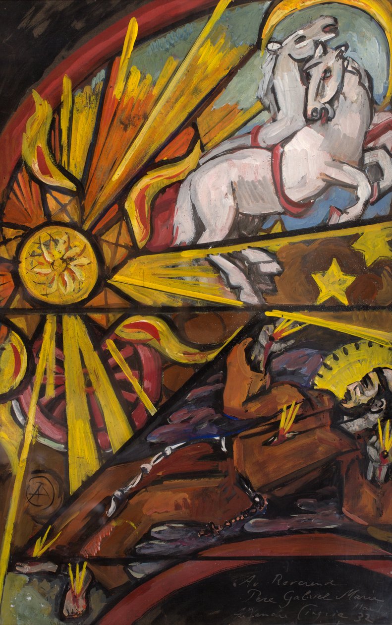 Projekt witrażu dla Saint-Maurice, ok. 1930-32 (gwasz na papierze) autorstwa Alexandre Cingria