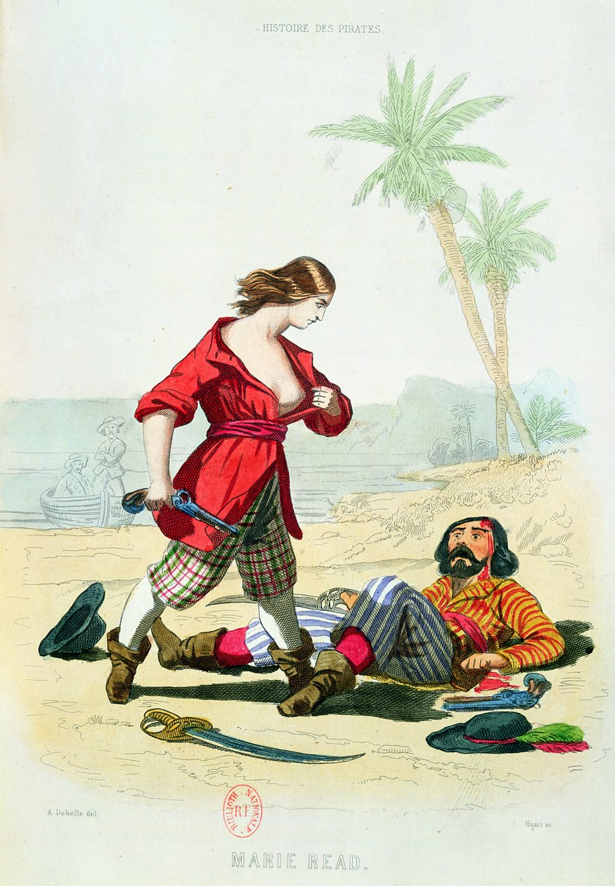 Mary Read (zm. 1720) z "Histoire des Pirates" P. Christiana, rytowana przez A. Catel, 1852 autorstwa Alexandre Debelle