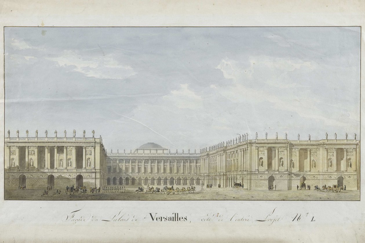 Projekt elewacji Pałacu Wersalskiego od strony wejścia, 1811-1813. autorstwa Alexandre Dufour