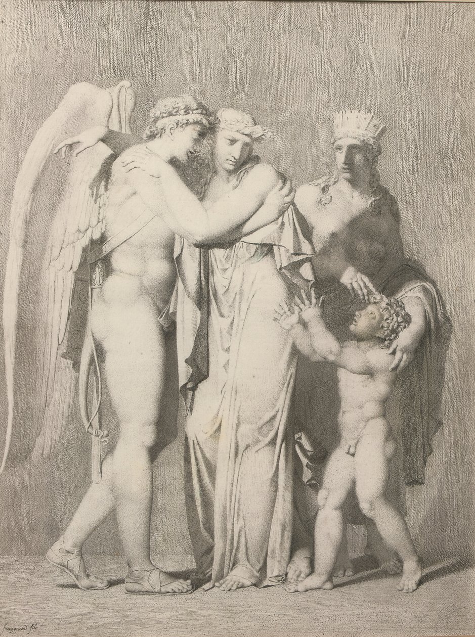 Kupidyn i Psyche (ołówek i szary tusz na papierze) autorstwa Alexandre Evariste Fragonard