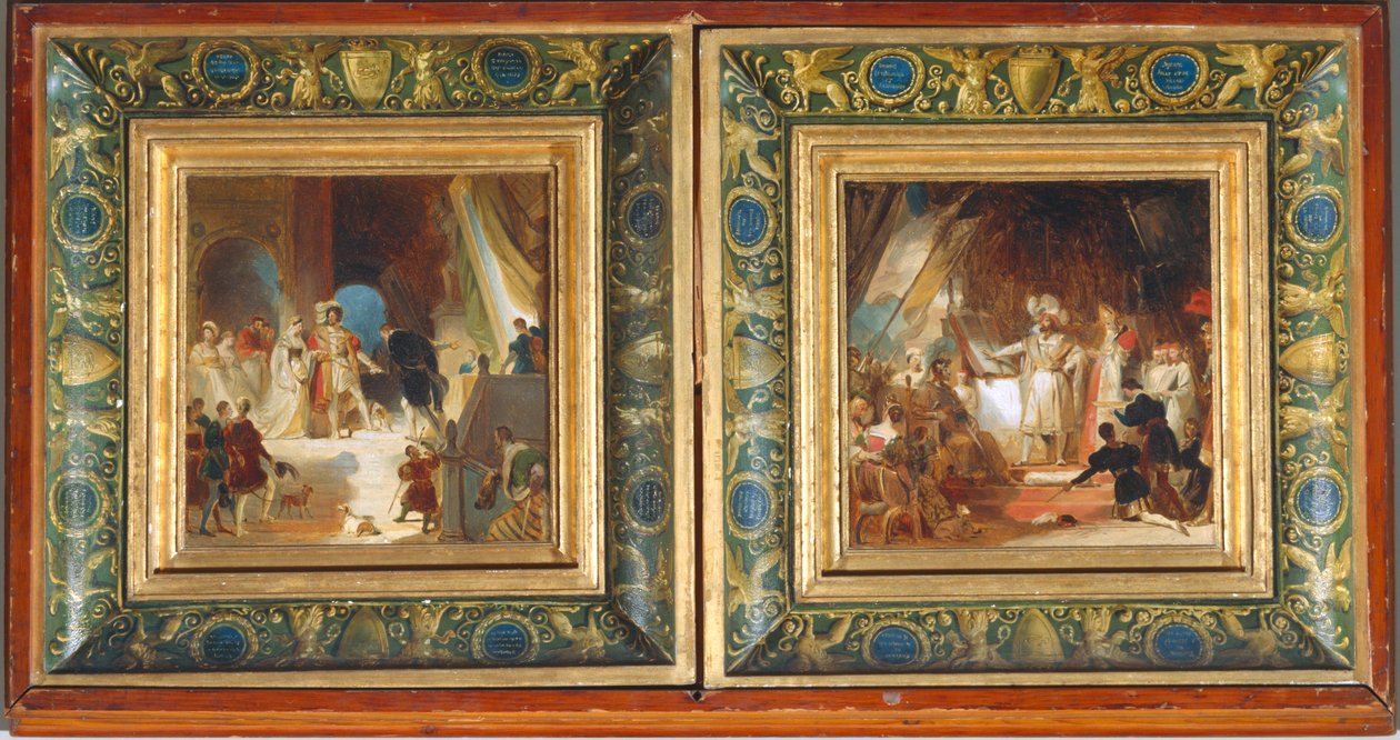 Franciszek I i jego dwór otrzymują dzieła z Włoch od Primaticcio - Franciszek I pasowany na rycerza przez Bayarda ... autorstwa Alexandre Evariste Fragonard