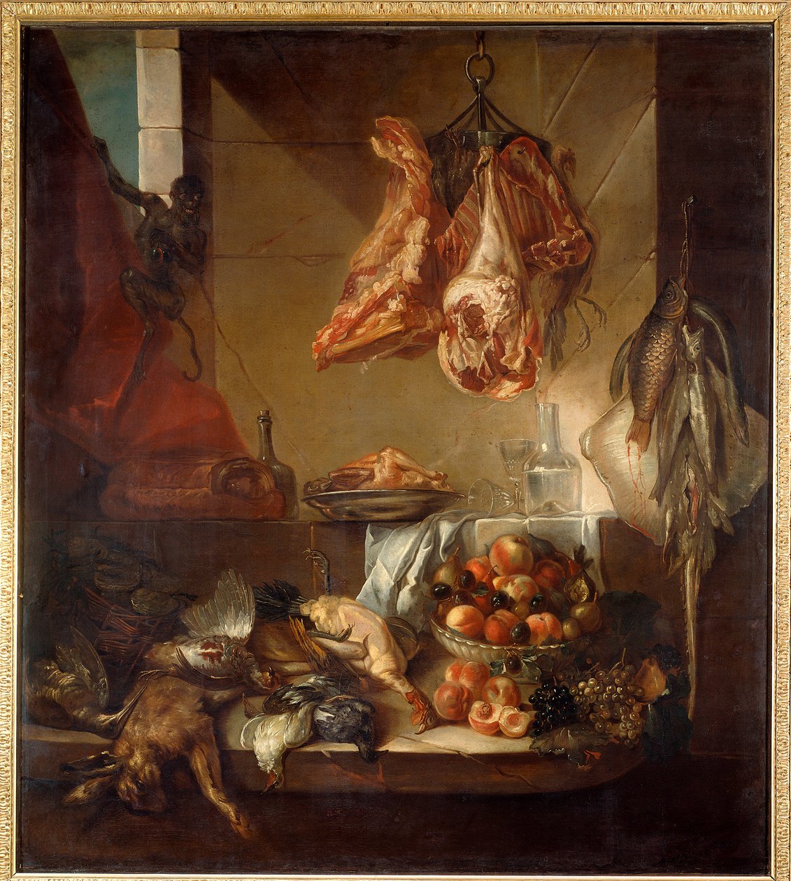 Wnętrze kuchni martwa natura z dziczyzny, owoców i mięsa. Obraz Francois Desportes (1661-1743) XVIII-wieczne Chalons sur Marne, Musee des Beaux Arts autorstwa Alexandre Francois Desportes