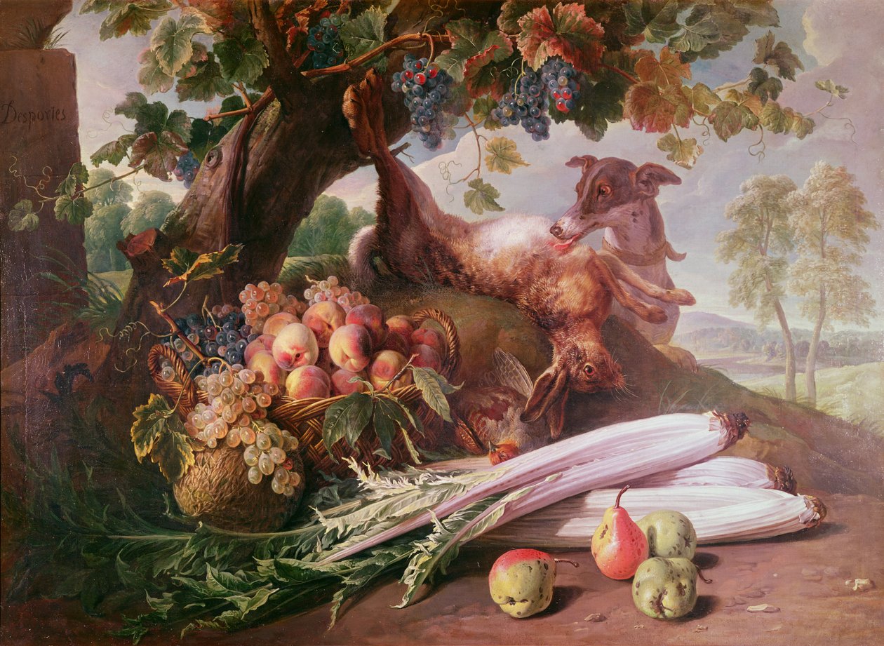 Martwa natura z kwiatów, dziczyzny i owoców autorstwa Alexandre Francois Desportes