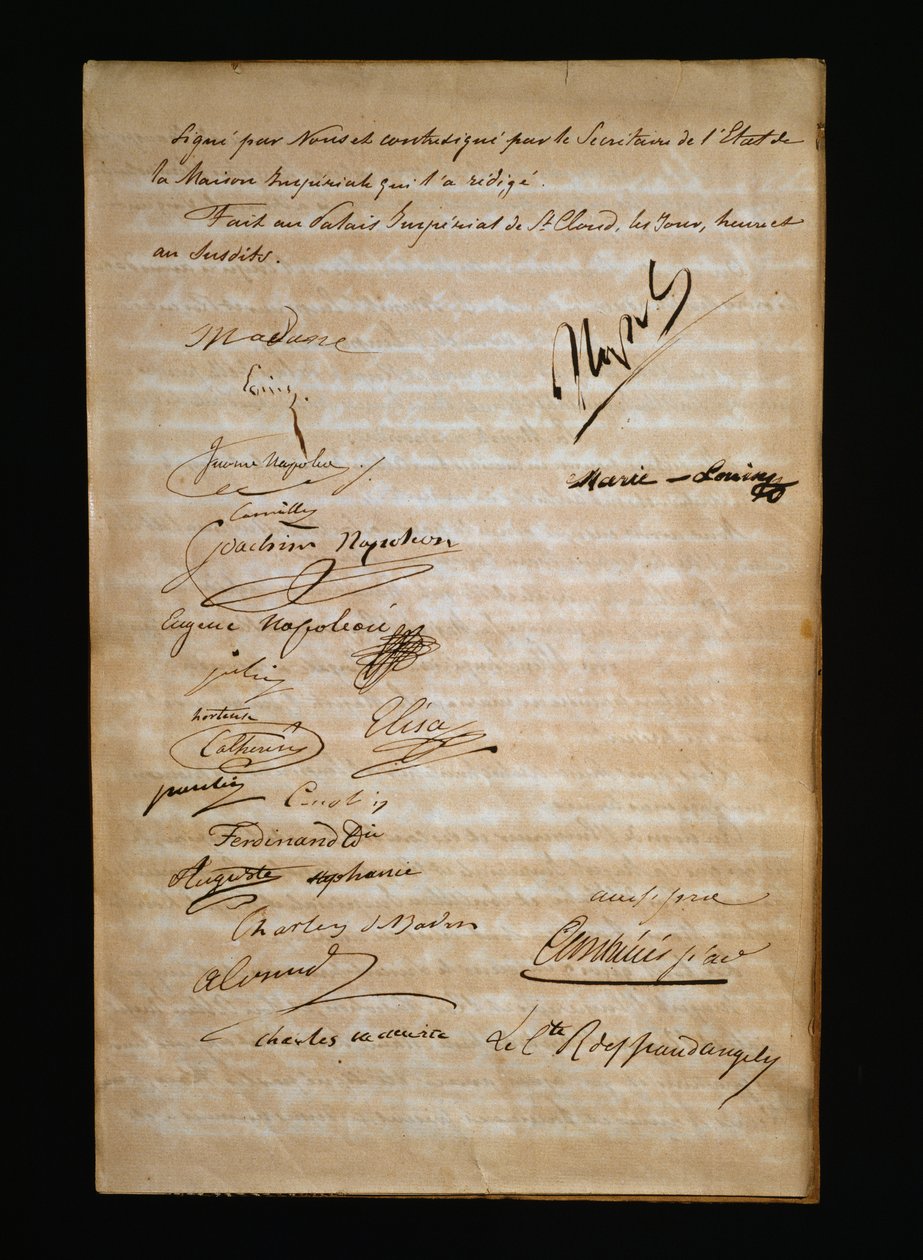 Ostatnia strona aktu małżeństwa między Marią Ludwiką Austriacką lub Marią Luigią z Parmy (1791-1847) i Napoleonem Bonaparte (1769-1821) autorstwa Nicolas Toussaint Charlet