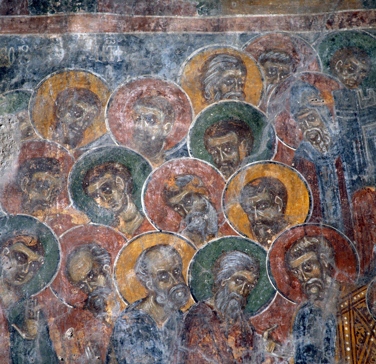 Grupa świętych, fresk w kościele w Anisaraki koło Kandanos, Kreta, Grecja (foto) autorstwa Nicolas Toussaint Charlet