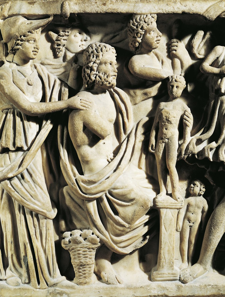Marmurowy sarkofag, Płaskorzeźba przedstawiająca mit Prometeusza, Detal, Atena asystująca Prometeuszowi podczas tworzenia ludzi, Z Arles autorstwa Nicolas Toussaint Charlet