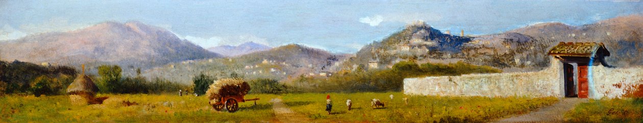Pejzaż toskański, Lorenzo Gelati (1824-1893), olej na tekturze autorstwa Nicolas Toussaint Charlet