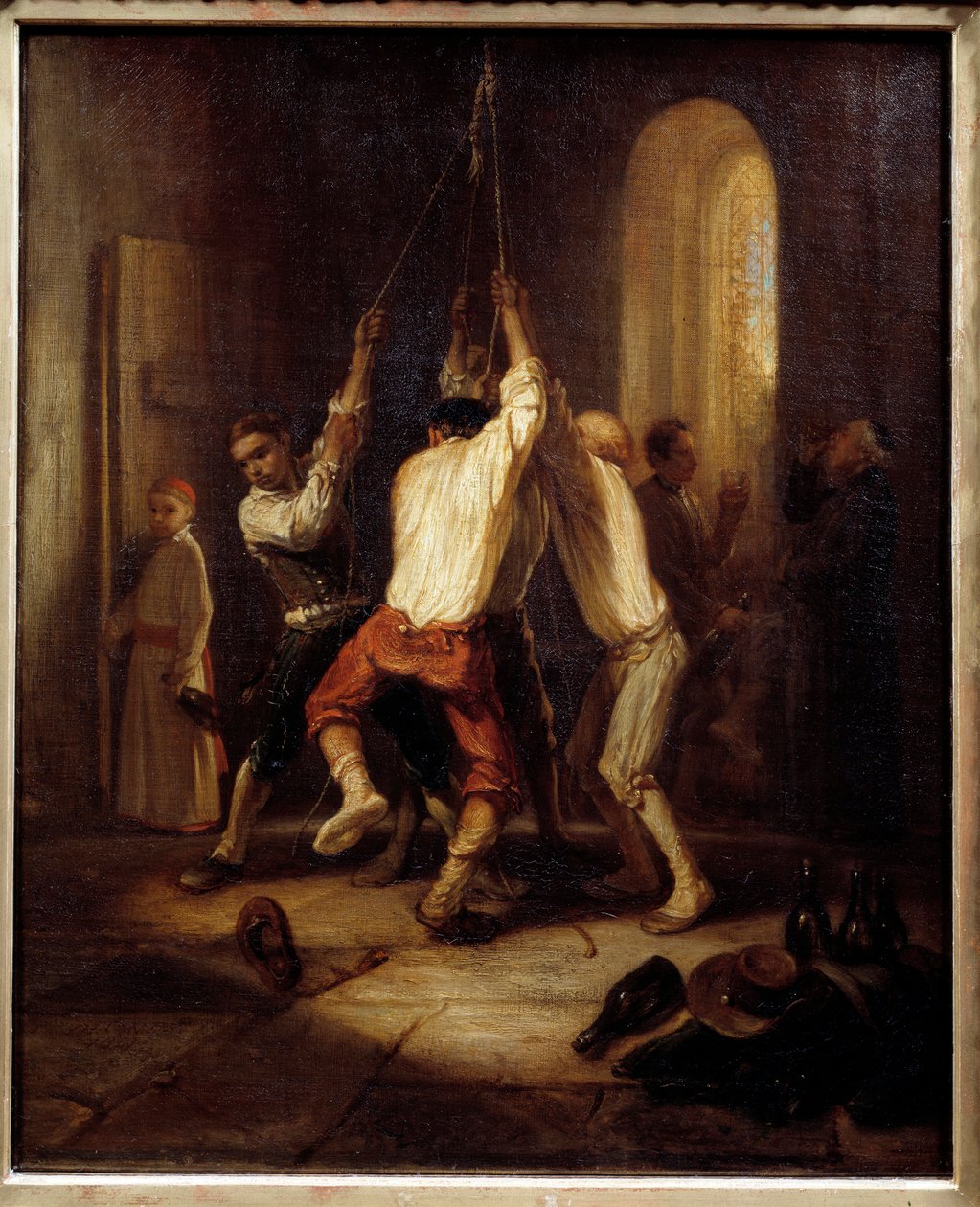 Dzwonki. Mężczyźni ciągną za linę, by dzwonić w dzwony. Obraz Alexandre Gabriel Decamps (1803-1860) autorstwa Alexandre Gabriel Decamps