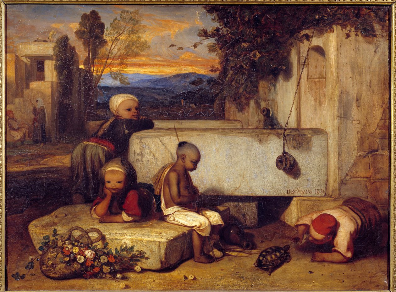 Tureckie dzieci bawiące się żółwiem Obraz Alexandre Gabriel Decamps (1803-1860) 1836 Nd. 0,72x0,91 m Chantilly, Musee Conde autorstwa Alexandre Gabriel Decamps