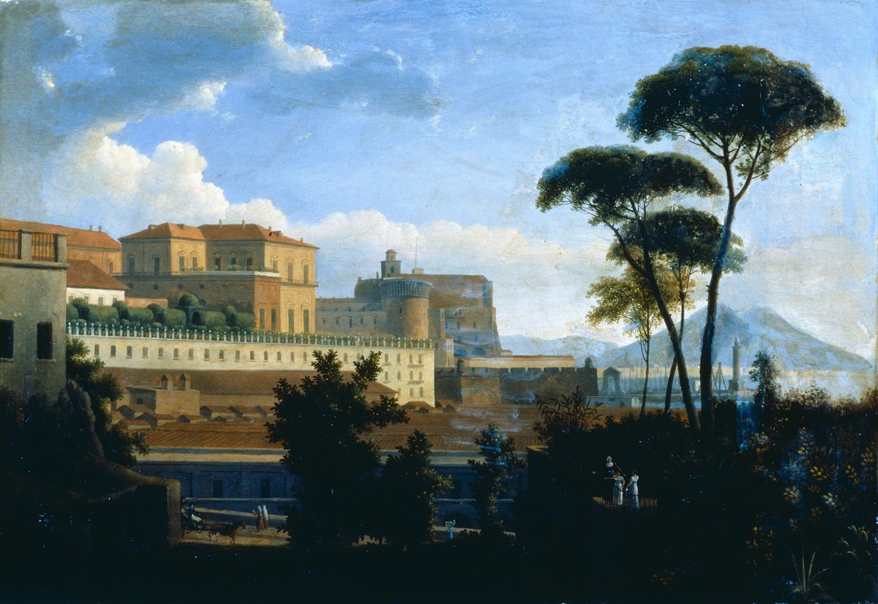 Pałac Królewski w Neapolu widziany z Saint Lucia autorstwa Alexandre Hyacinthe Dunouy