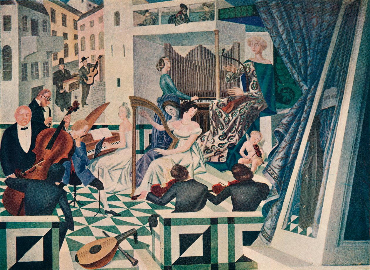 Fragment dekoracji ściennej w sali koncertowej w prywatnym domu, ok. 1927 r. autorstwa Alexandre Jacovleff