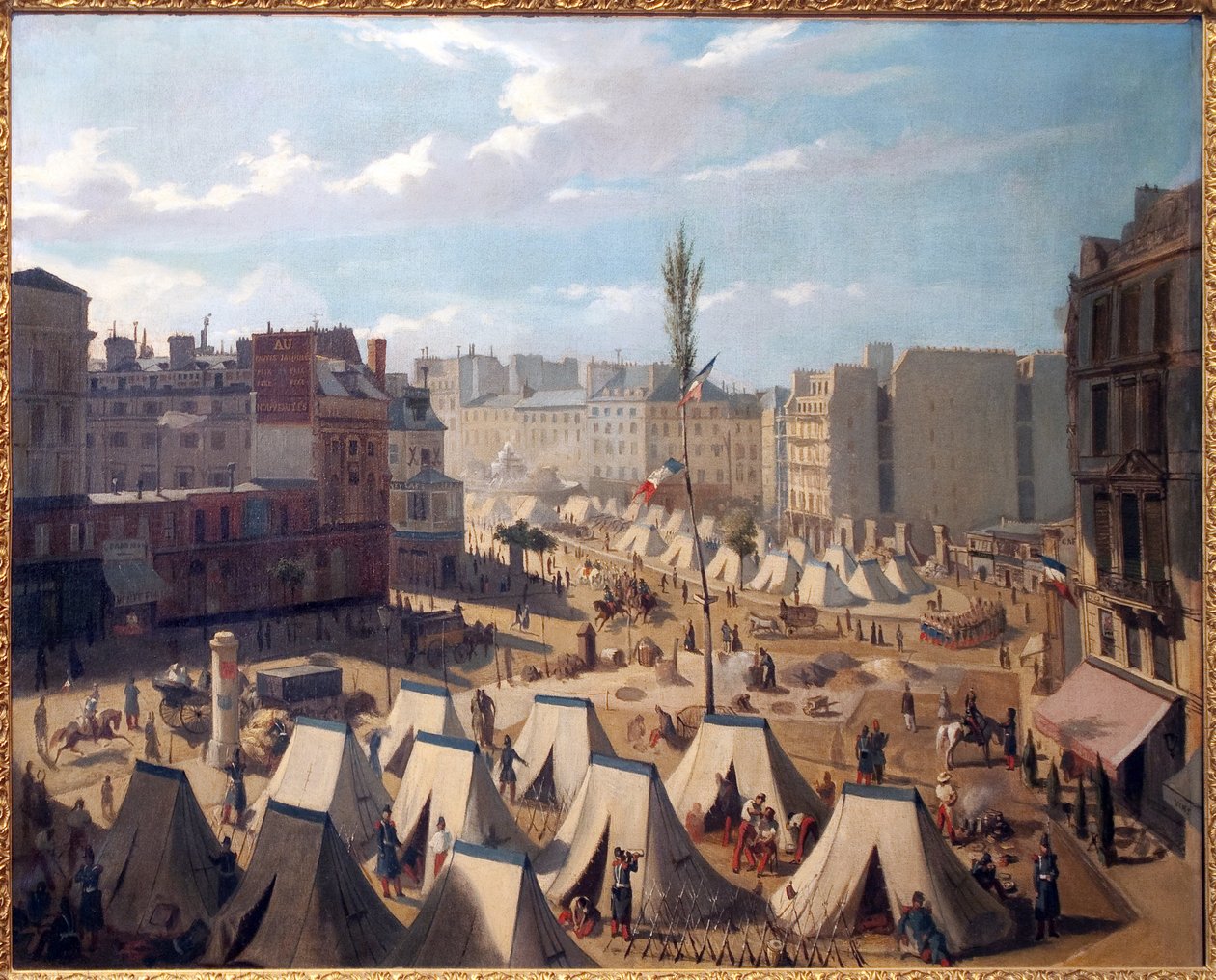 Obóz wojskowy na Boulevard du Temple w Paryżu, czerwiec 1848 r. Obraz Josquina (?) , olej na płótnie, sztuka francuska autorstwa Alexandre Josquin