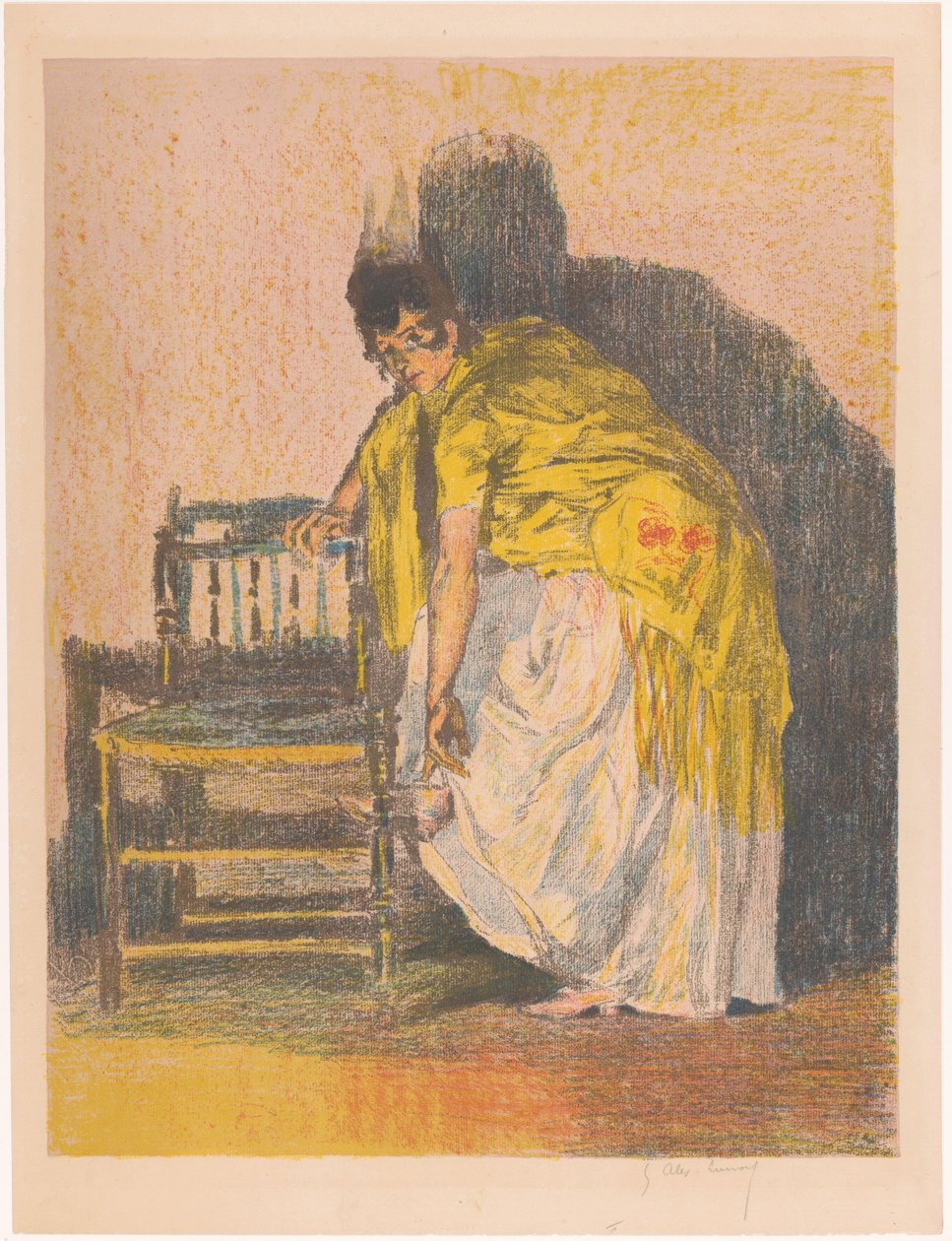 Latynoska kobieta zakłada but autorstwa Alexandre Lunois (signed by artist)