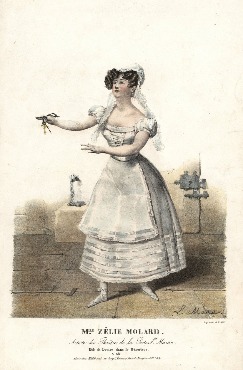 Tancerka Miss Zelie Molard i Louise w Le Deserteur Francois-Alexis Blache Jr. w choreografii Daubervala, Theatre de la Porte St. Martin autorstwa Alexandre Marie Colin