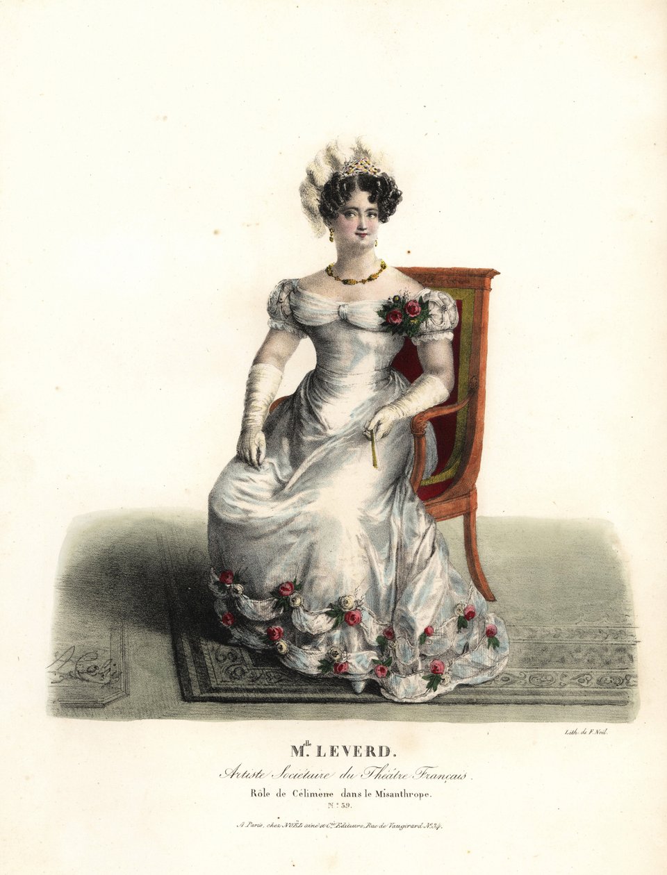 Tancerka i aktorka Miss Emilie Leverd jako Celimene w Le Misanthrope Moliera, Theater Français autorstwa Alexandre Marie Colin