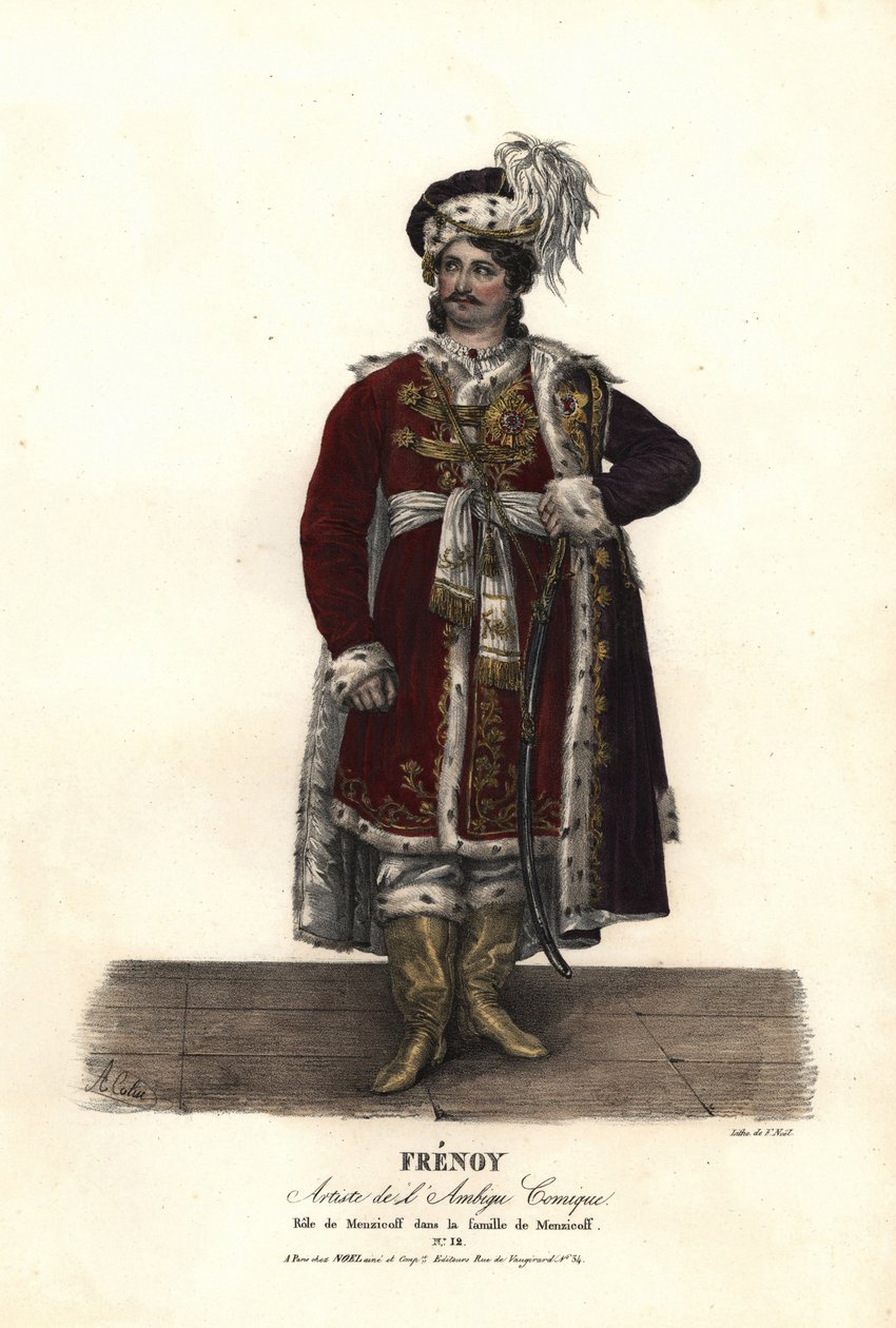 Jean Audeville Fresnoy jako Menzicoff w La Famille de Menzicoff J-J-M Duperche, Ambigu Comique autorstwa Alexandre Marie Colin